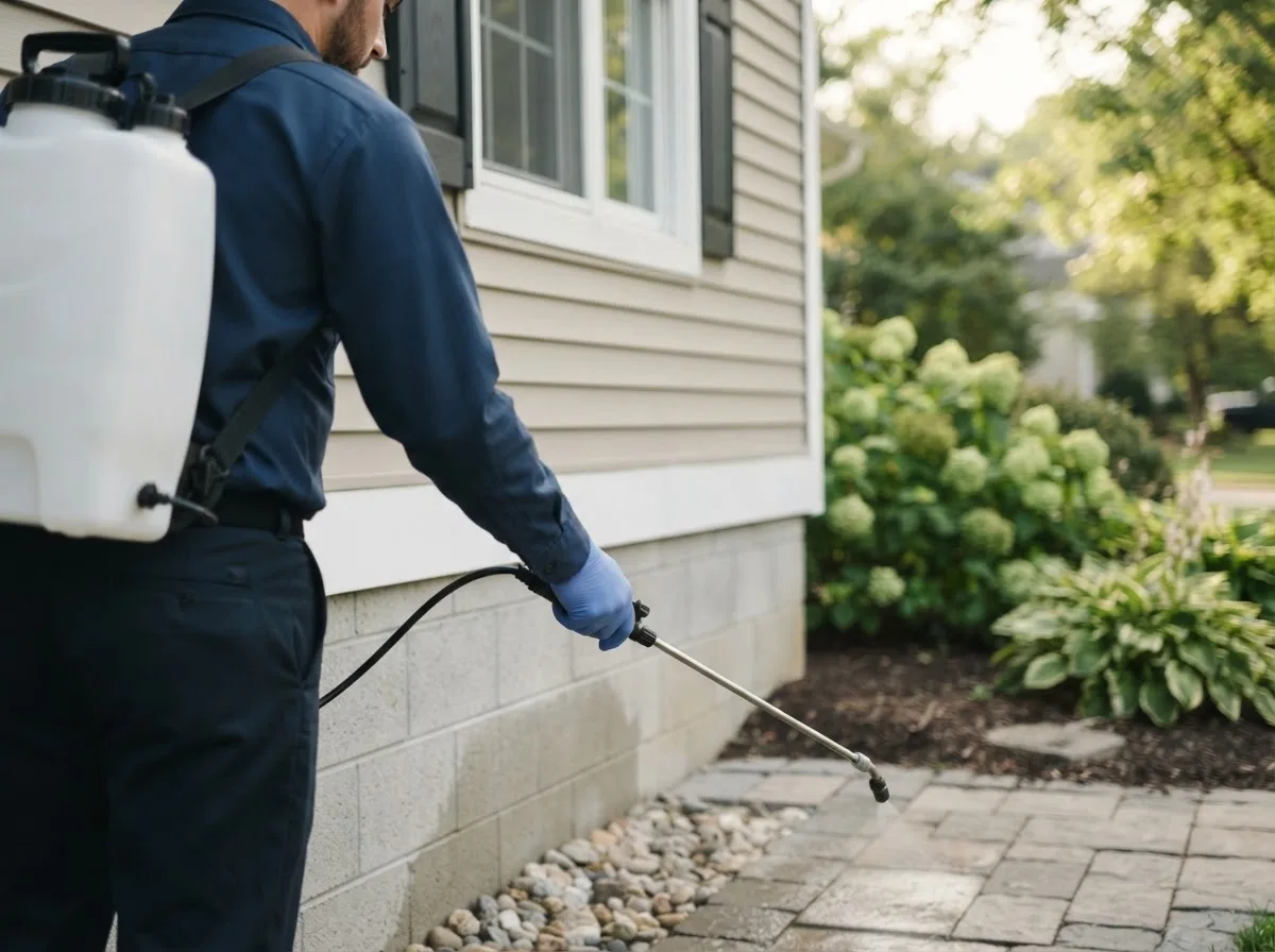 Pest control technician inspecting a home in Pittsfield, NH